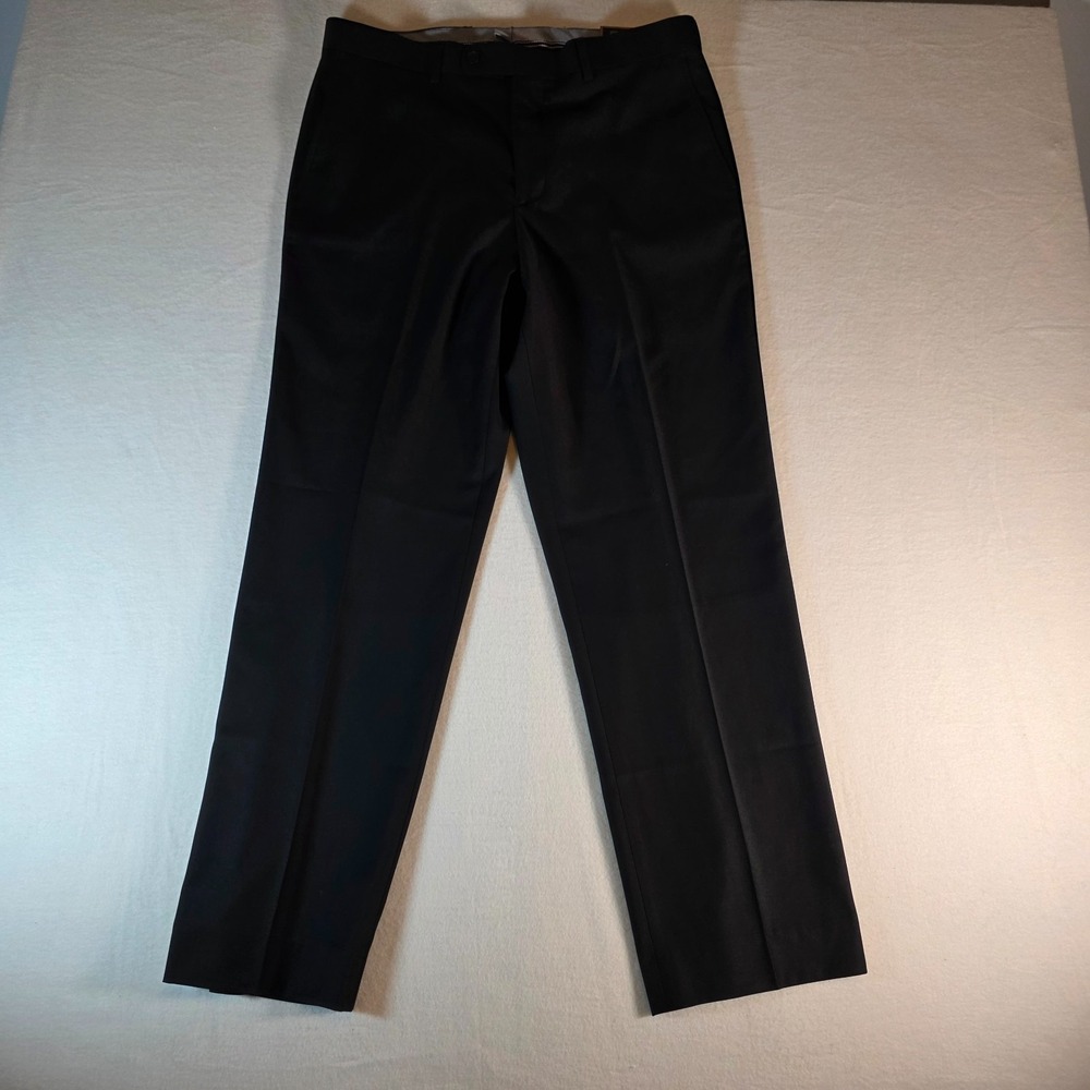 Pierre Loren Brant Mens Black Dress Pants Flat Front Slacks 34W 30L SP6164 NEW